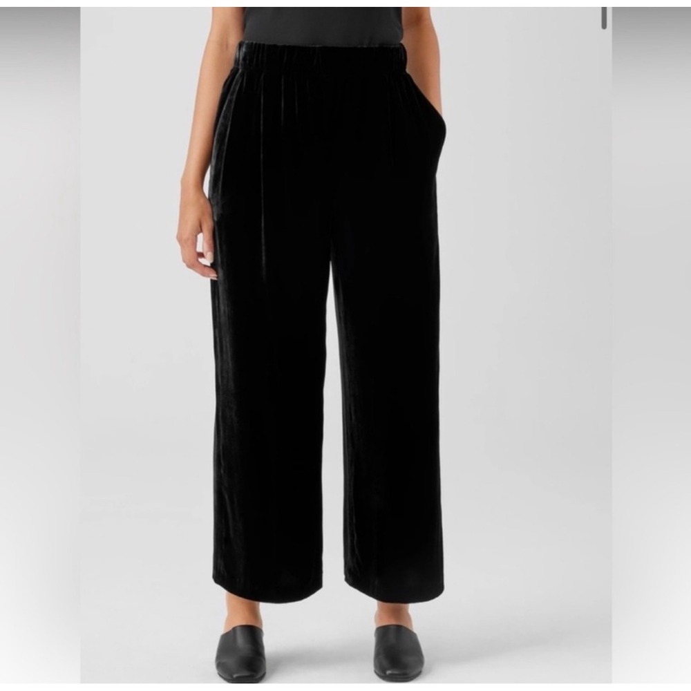 Eileen Fisher Silk Blend Velvet Dress Pants Wide Leg Stretch Black Size 1X